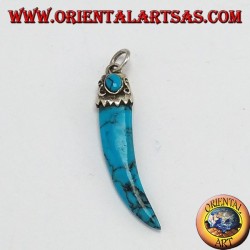 Pendant, turquoise horn with silver frame