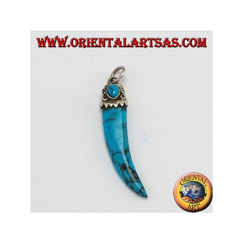 Pendant, turquoise horn with silver frame
