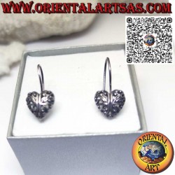 Boucles d'oreilles leviers en argent, coeur arrondi ajouré de style baroque
