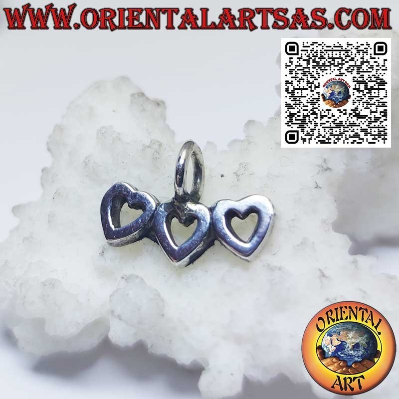 Silver pendant, trio of hearts