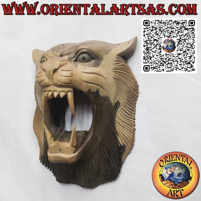 masque de tête de tigre en bois   hibiscus
