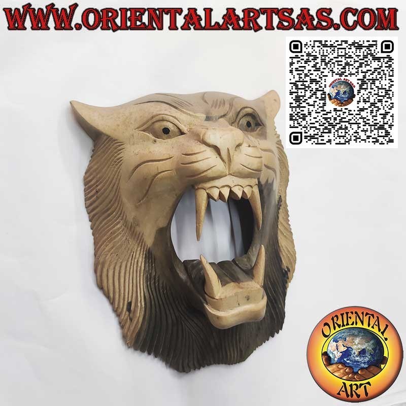 masque de tête de tigre en bois   hibiscus