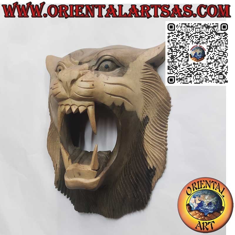 head mask of wooden hibiscus tiger