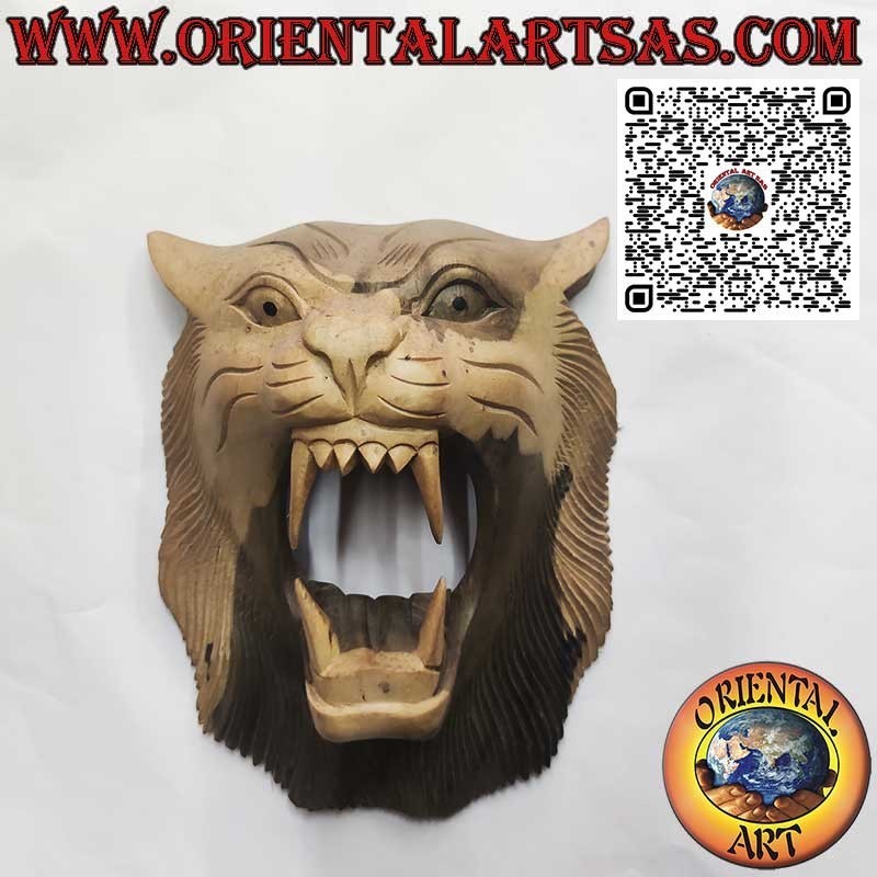masque de tête de tigre en bois   hibiscus