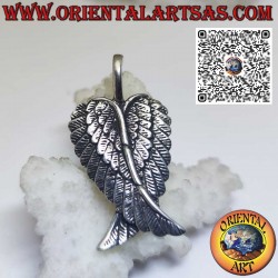 Silver pendant, pair of intersected angel wings