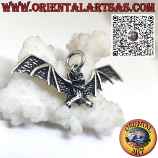 silver pendant, bat with open wings