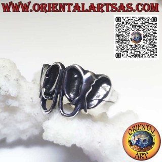 Bague en argent, paire de têtes d'éléphants