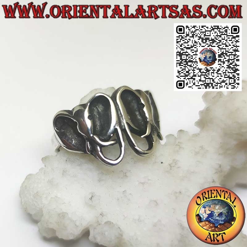Silver ring, pair of elephant heads