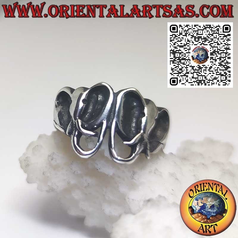 Silver ring, pair of elephant heads