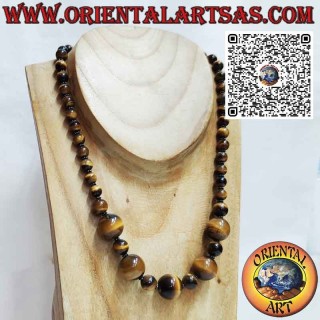 Natural Tiger Eye Bead Necklace with Silver Clasp