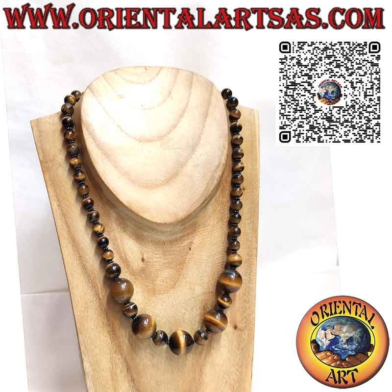 Natural Tiger Eye Sphere Necklace with Silver Clasp | Oriental Art