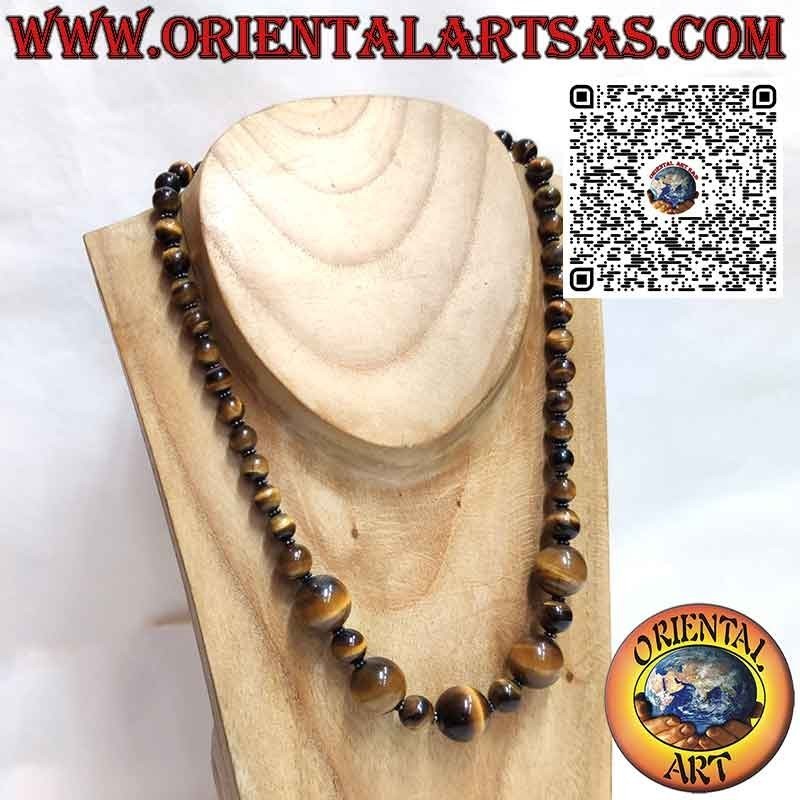 Collar Ojo de Tigre Natural Esferas Plata | Oriental Art