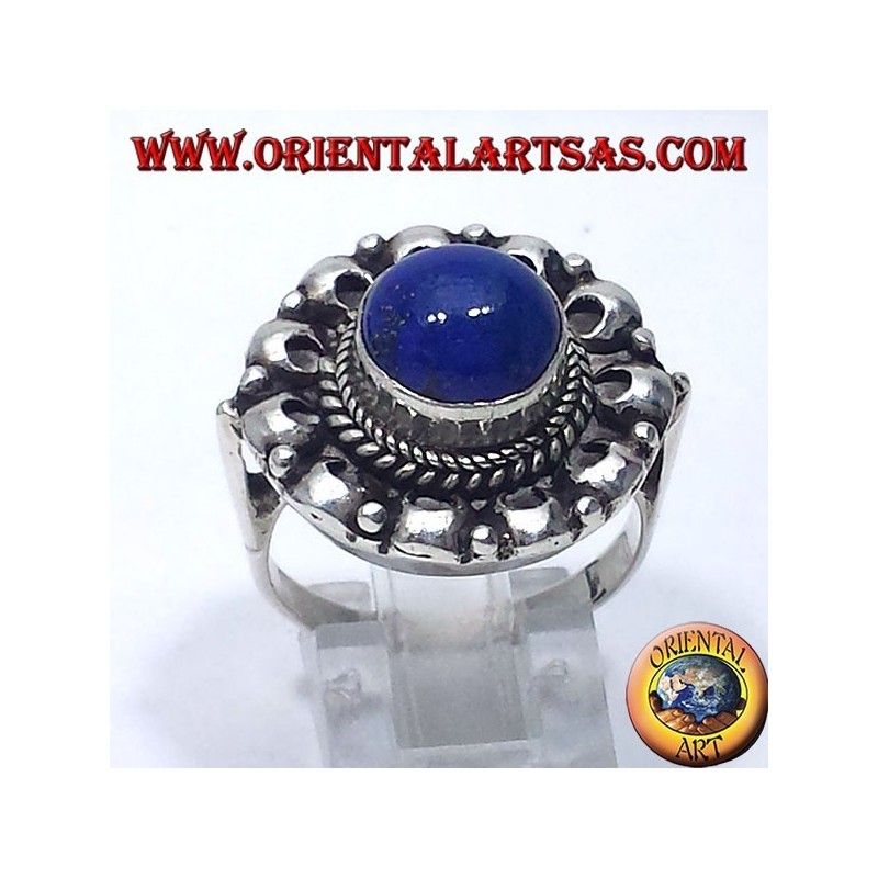 Bague en argent avec lapis lazuli rondes