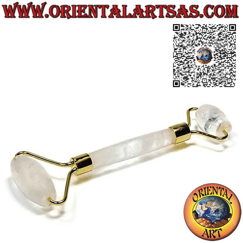 Rullo massaggiante "face roller" di quarzo ialino naturale per Gua Sha
