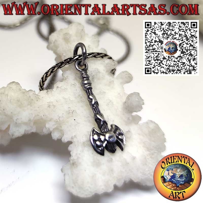 Silver pendant, hand-finished double-headed axe