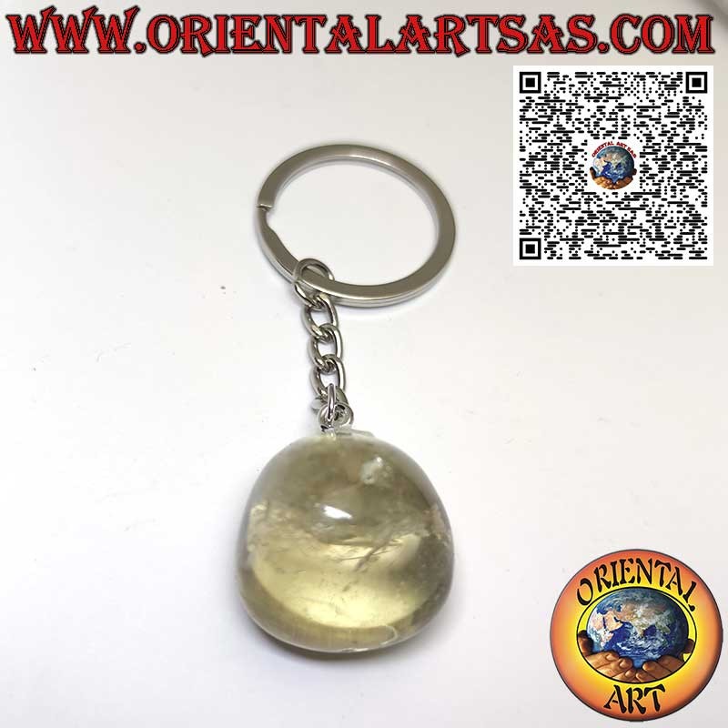 Llavero de metal con topacio ahumado de cuarzo natural rodado