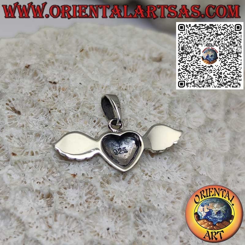 Silver pendant heart with wings symbol of purity, hope and protection