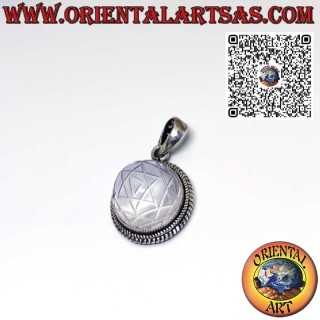 Colgante de plata con Sri Yantra grabado en cristal de roca 18mm.Ø