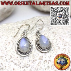 Silver earrings with drop moonstone surrounded by balls