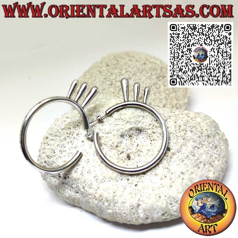 Pendientes de aro de plata de 40mm. con tres palos que sobresalen
