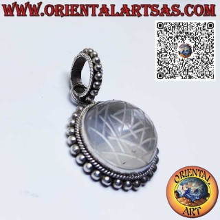 Silberanhänger mit Sri Yantra auf Bergkristall eingraviert 20mm.Ø