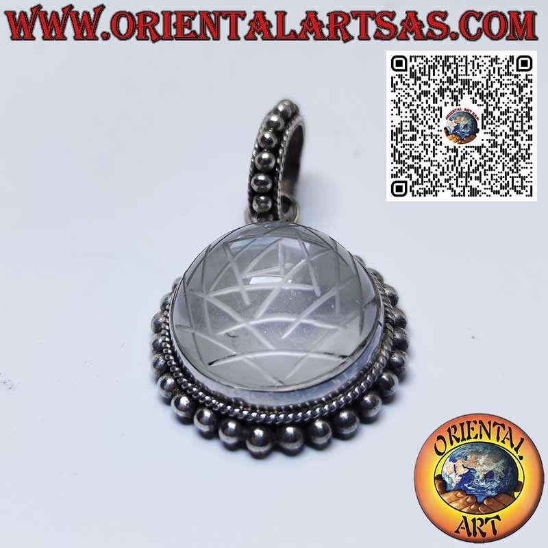 Silver pendant with Sri Yantra engraved on rock crystal 20mm.Ø