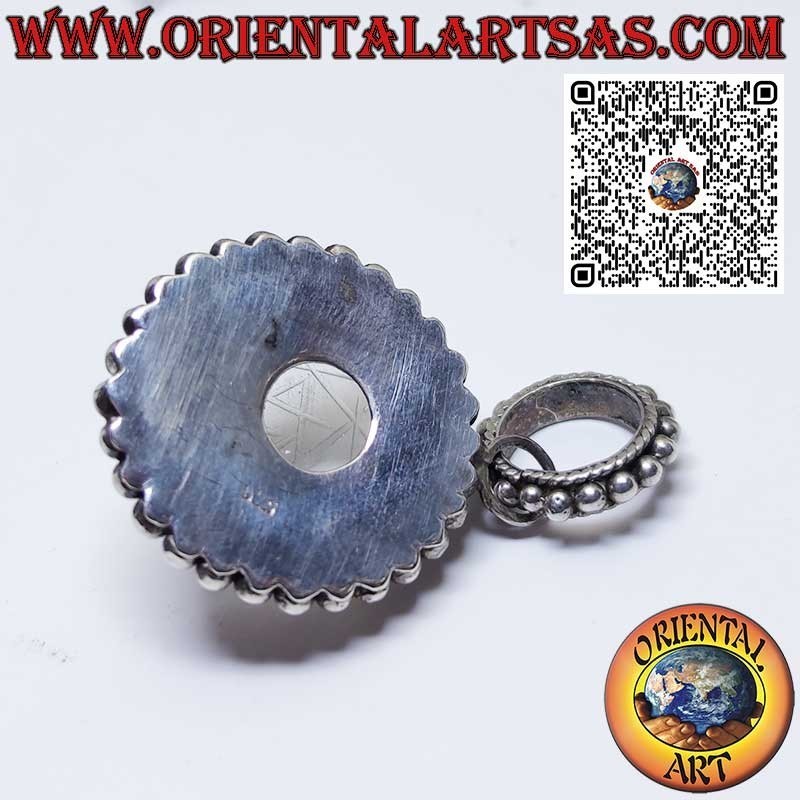 Silver pendant with Sri Yantra engraved on rock crystal 20mm.Ø