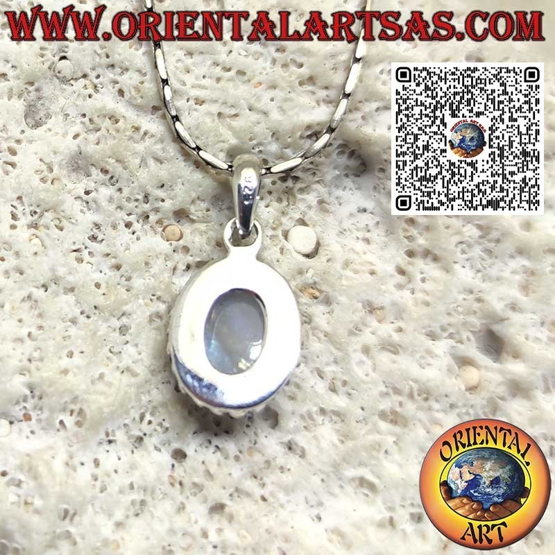 Pendentif en argent avec pierre de lune arc-en-ciel ovale avec sphères
