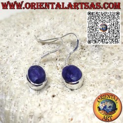 Silver drop earrings with oval natural sapphires and smooth edge