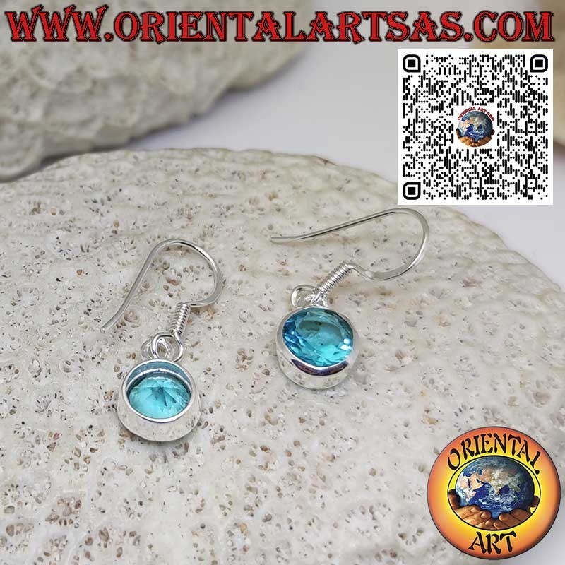 Orecchini in argento con topazio azzurro rotondi con bordo semplice