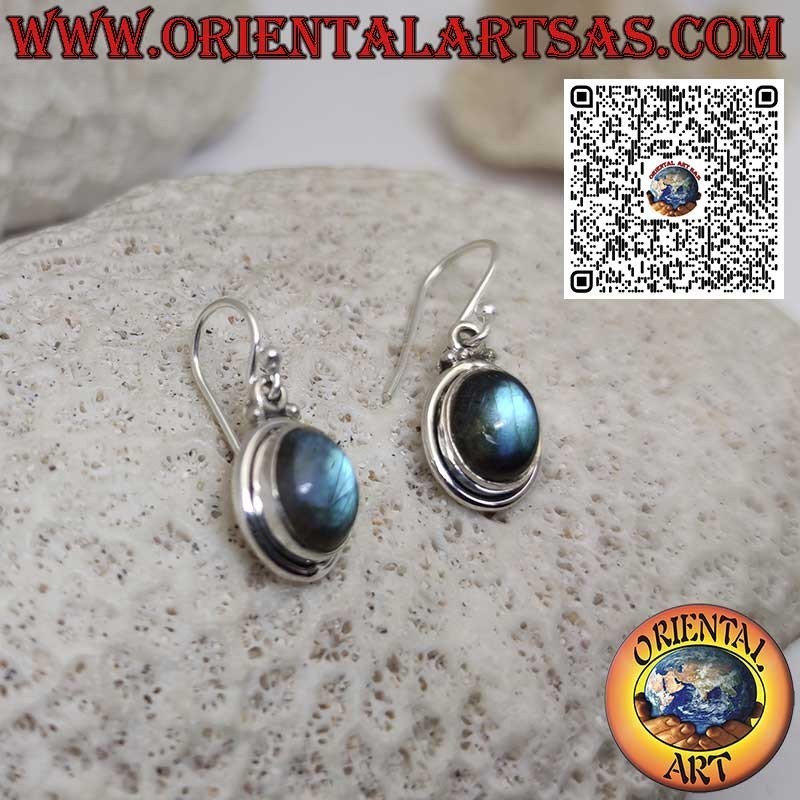 Natural Oval Labradorite Silver Earrings, Ring Edge