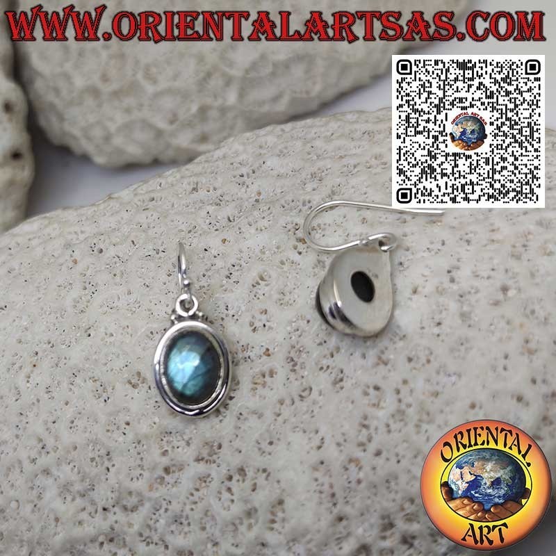 Natural Oval Labradorite Silver Earrings, Ring Edge