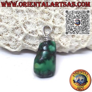 Pendentif antique en turquoise tibétaine avec crochet en argent fait main