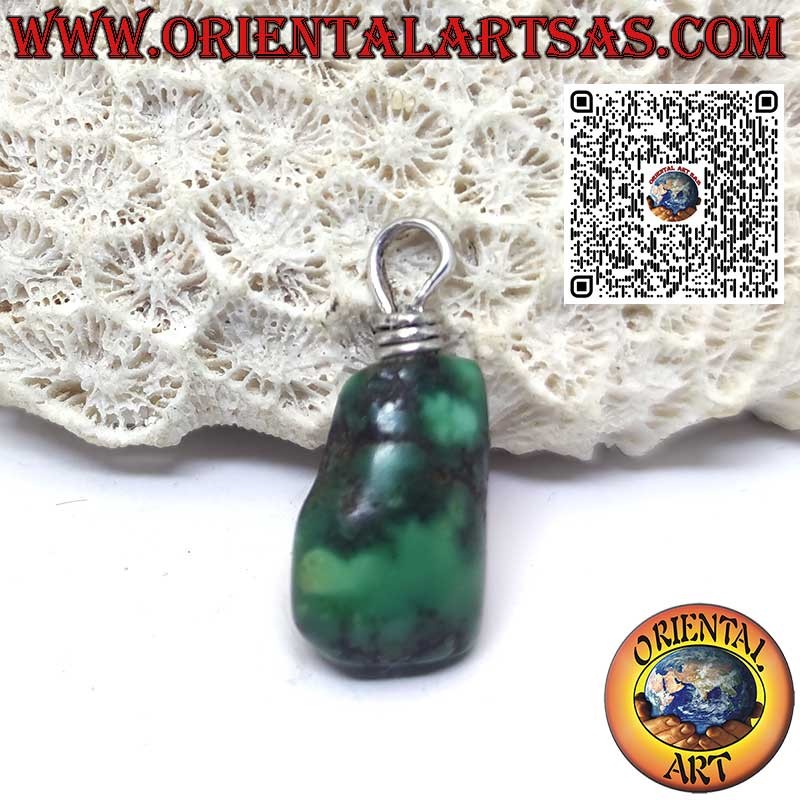 Pendentif antique en turquoise tibétaine avec crochet en argent fait main