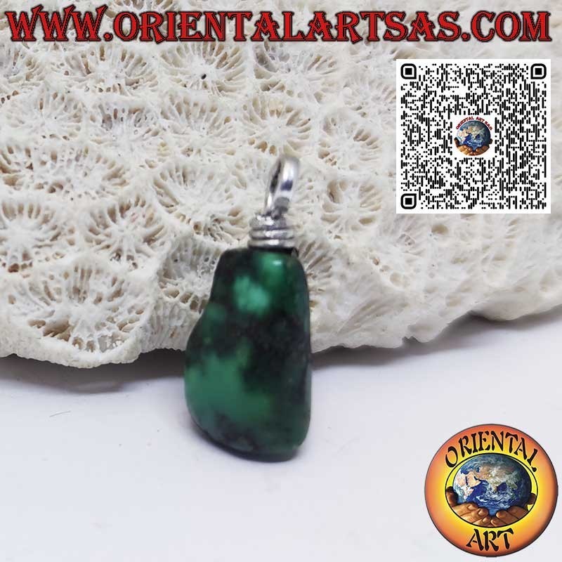 Pendentif antique en turquoise tibétaine avec crochet en argent fait main