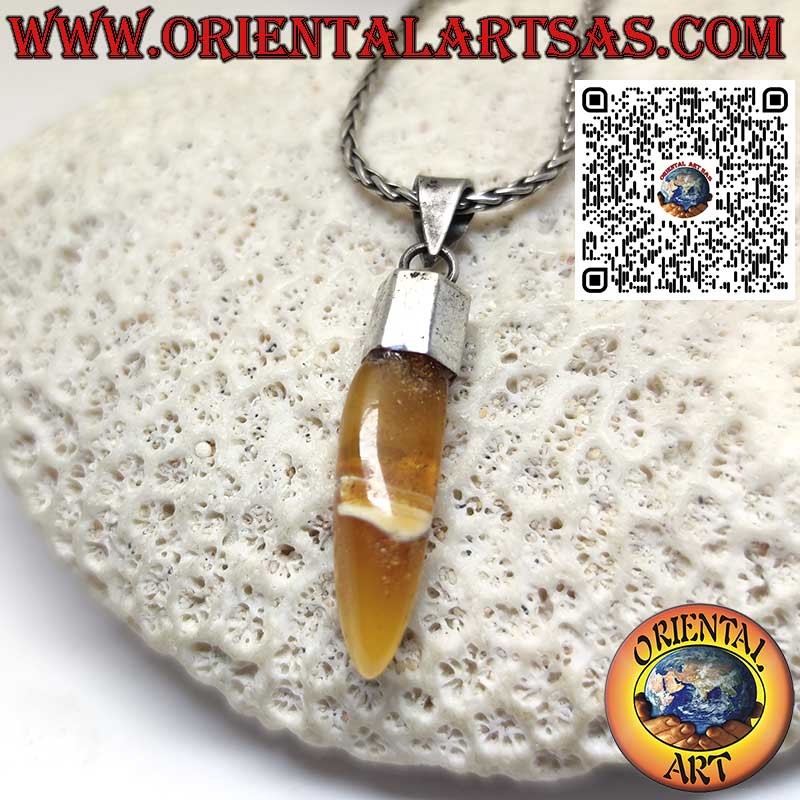 925 Silber Hakenanhänger mit natürlicher baltischer Bernsteinspitze