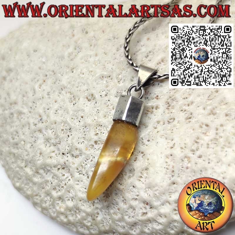 925 Silver Hook Pendant with Natural Baltic Amber Point