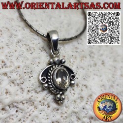 Pendentif en argent avec topaze jaune naturelle sur monture ethnique