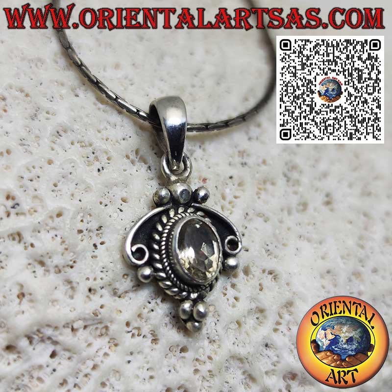 Pendentif en argent avec topaze jaune naturelle sur monture ethnique