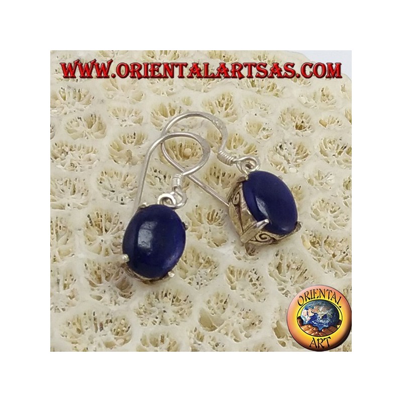 Silver earrings with oval lapis lazuli