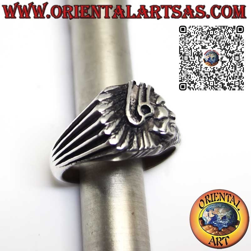 Silver ring with Native American Indian head in profile