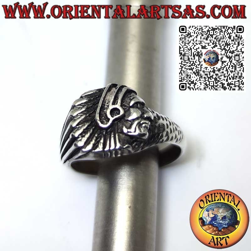 Silver ring with Native American Indian head in profile