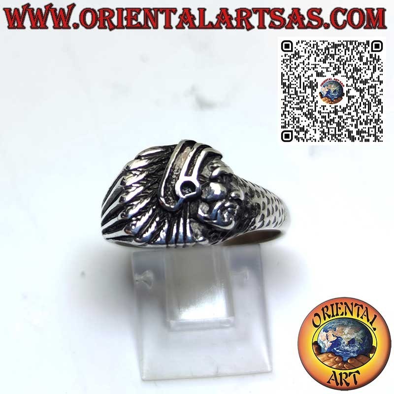 Anillo de plata con cabeza de indio nativo americano de perfil