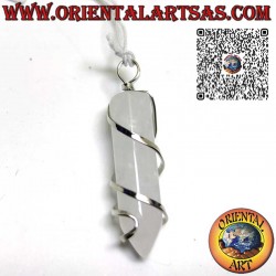 Pendentif prisme hexagonal en cristal de roche naturel enveloppé d'un crochet