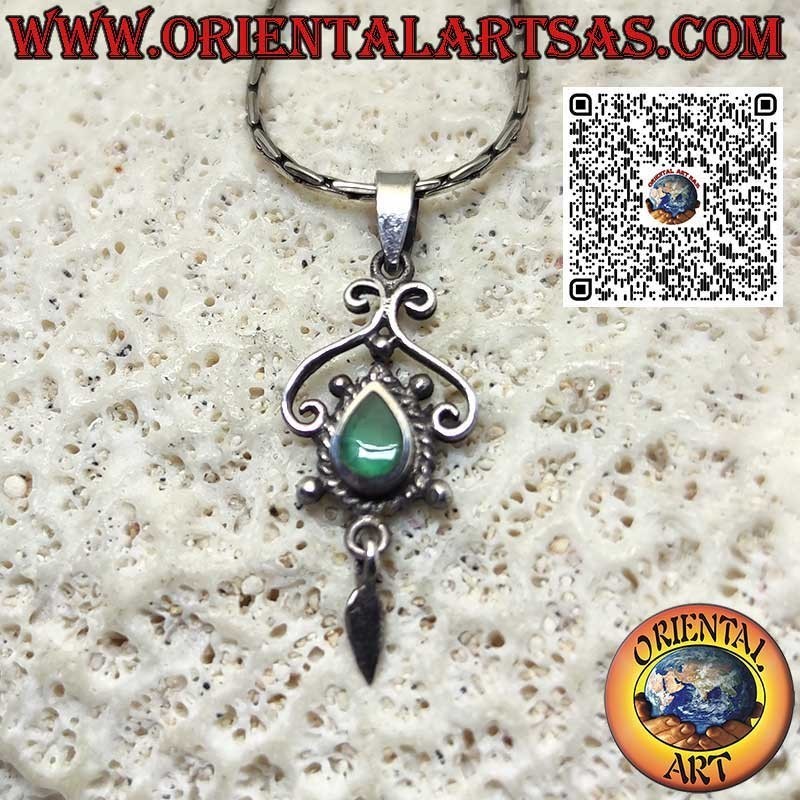 Colgante de plata con ágata lanzadera verde en engaste liso