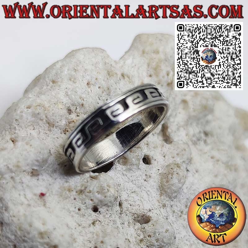 Silver band ring, with 5 mm low relief carved Greek