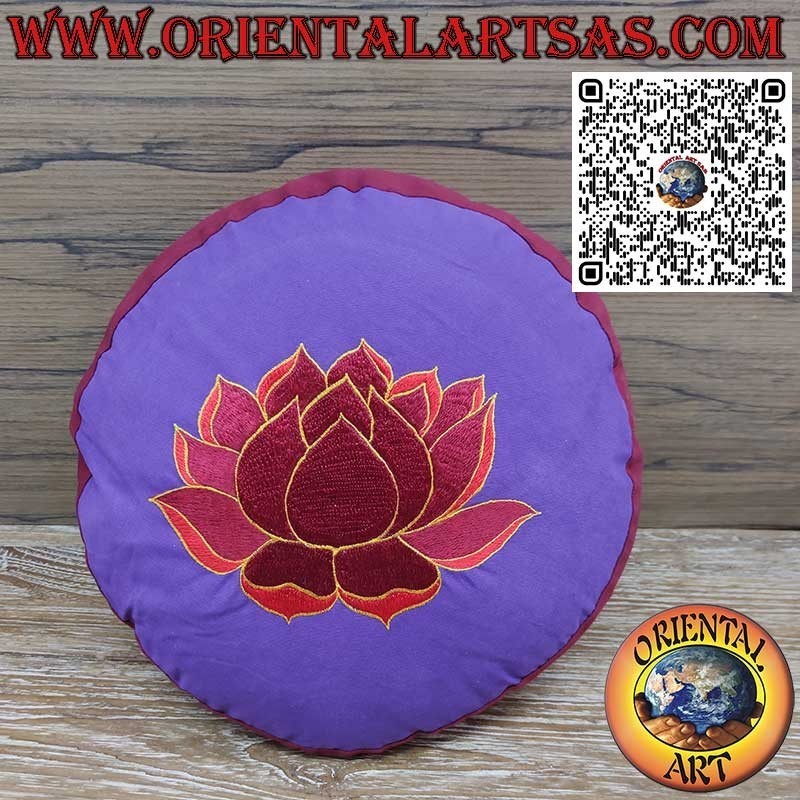 Buckwheat Meditation Cushion Nepal | Lotus Embroidered Zafu