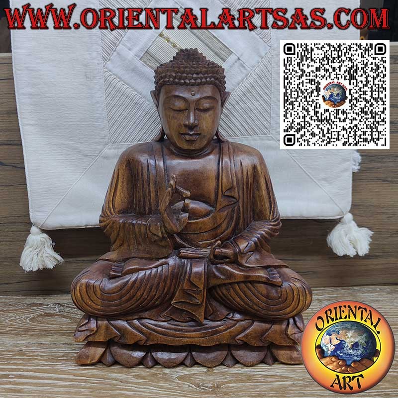 Scultura Buddha in legno suar da 40 cm. Dharmachakra Mudra insegnamento