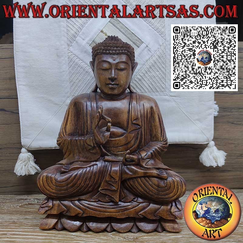 Buddha Dharmachakra Mudra teaching sculpture in suar wood 40 cm.