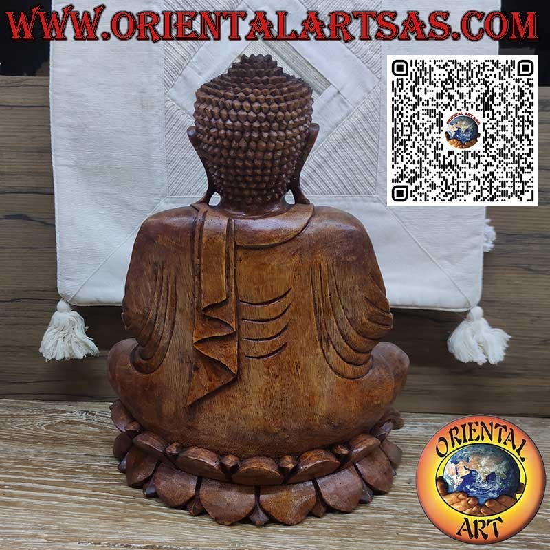 Bouddha Dharmachakra Mudra enseignant sculpture en bois de suar 40 cm.